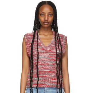 RE/DONE Red and Grey 60s Sweater Vest, V-Neck, Retro, Size XS